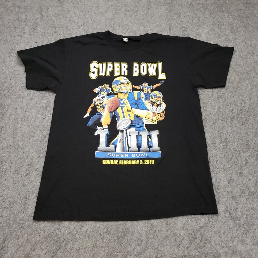 Los Angeles Rams Shirt Mens Large Black Yellow Football Super Bowl Logo Adult